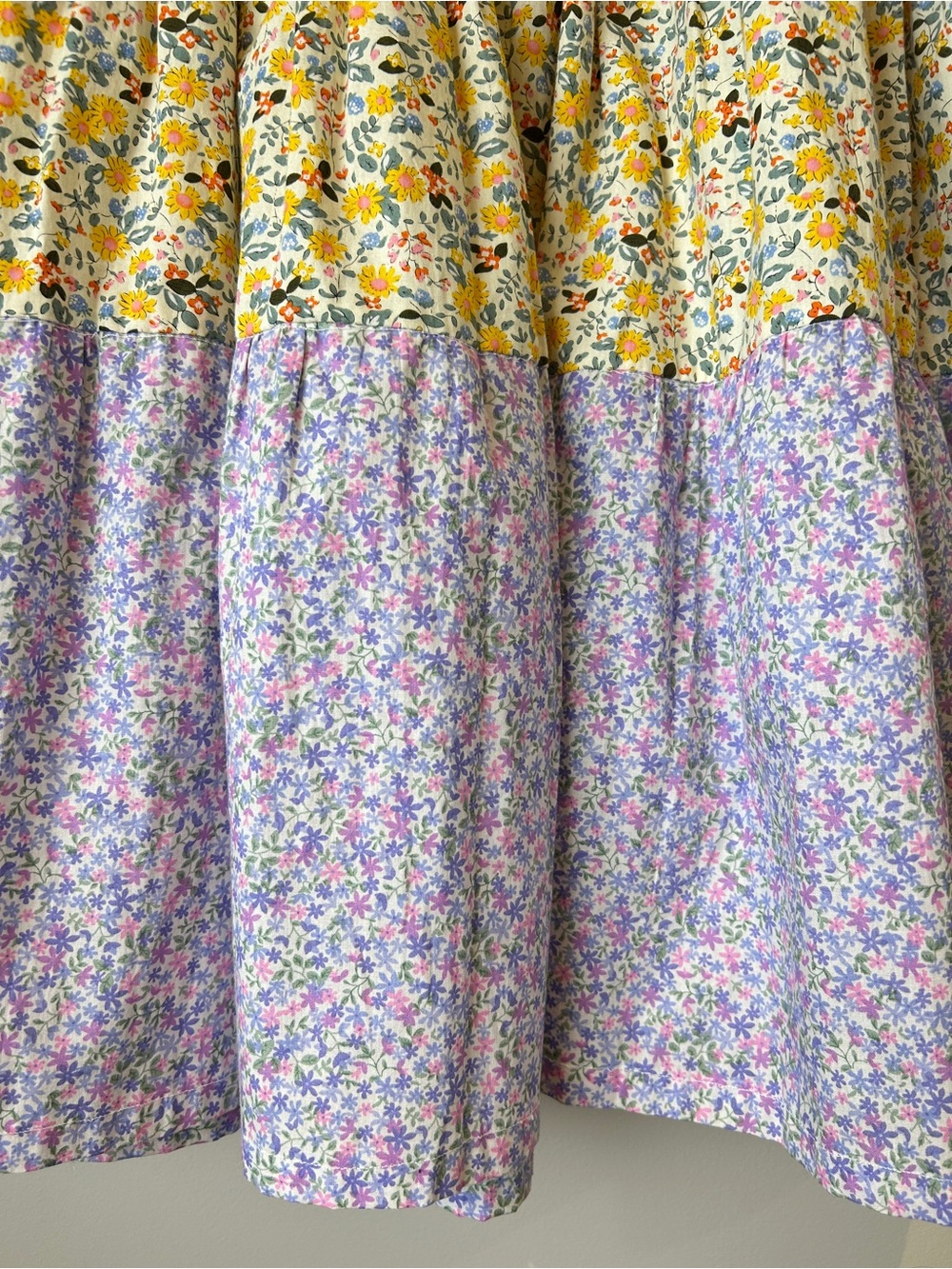 Floral Tiered Coastal Cowgirl Patchwork Prairie Skirt in Yellow, Purple, & Pink - Picture 4 of 7